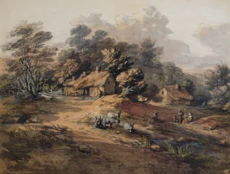 Peasants and Donkeys near Cottages at the Edge of a Wood